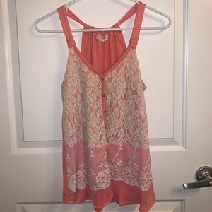 Peach and White Lace Tank